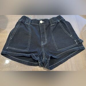 Black Denim Shorts with White Stitching
